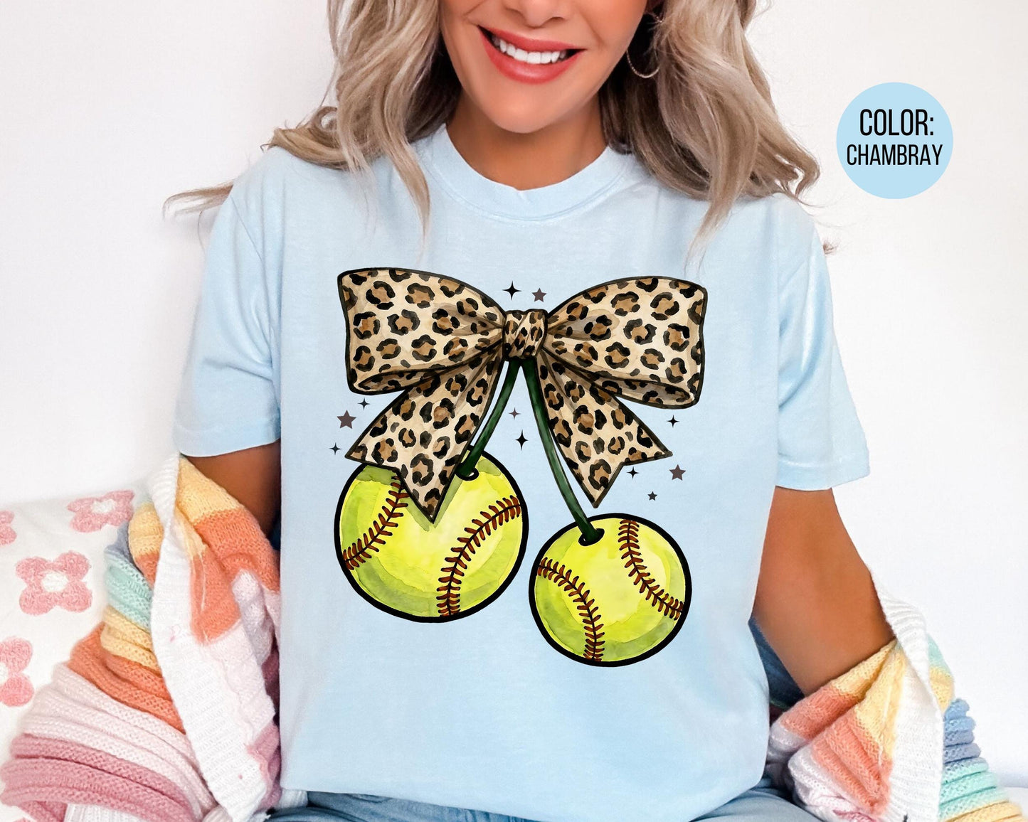 Comfort Colors Leopard Coquette Softball Shirt, Softball Mama Shirts