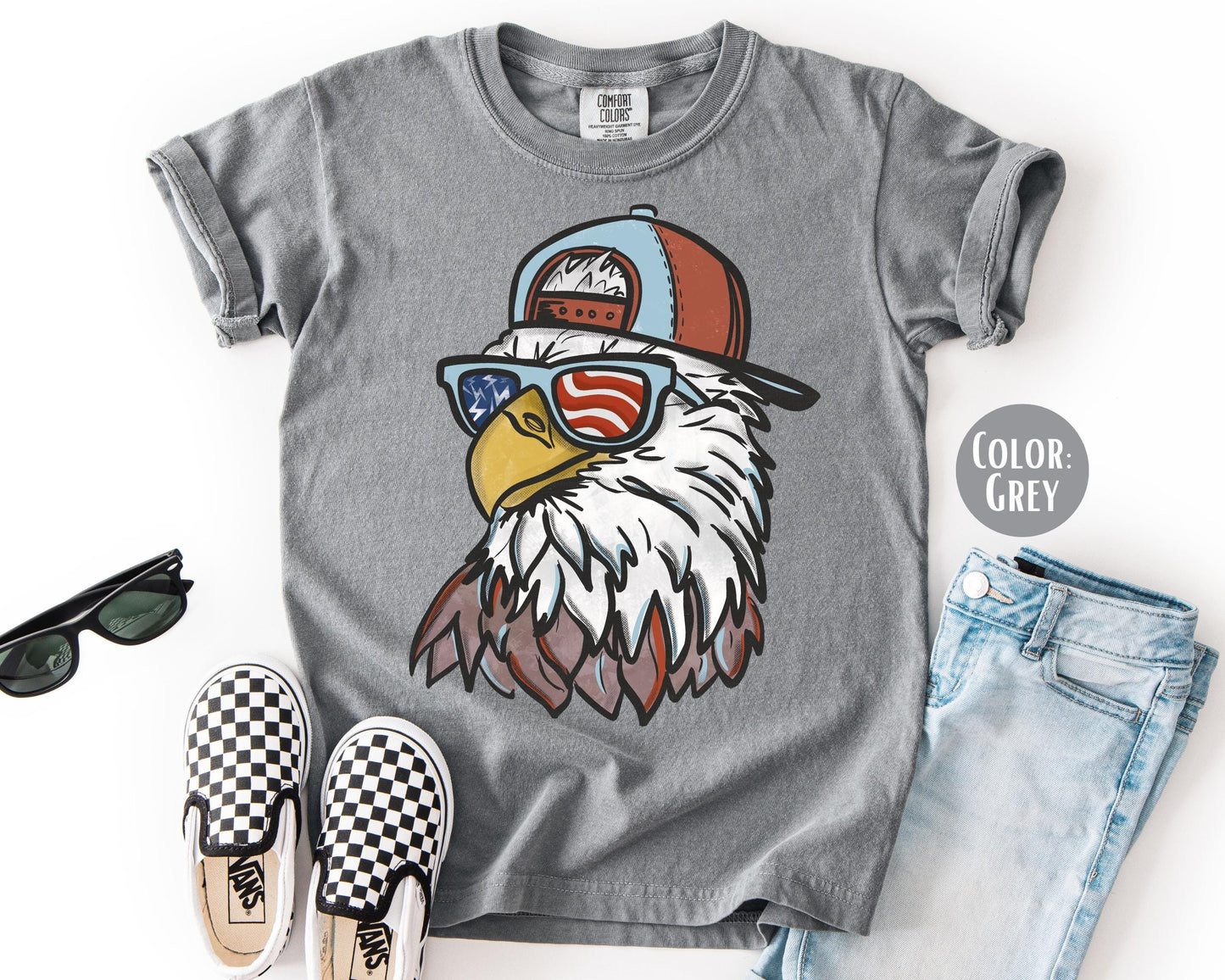 Comfort Colors Boys Patriotic Eagle Shirt, Eagle 4th of July Shirts