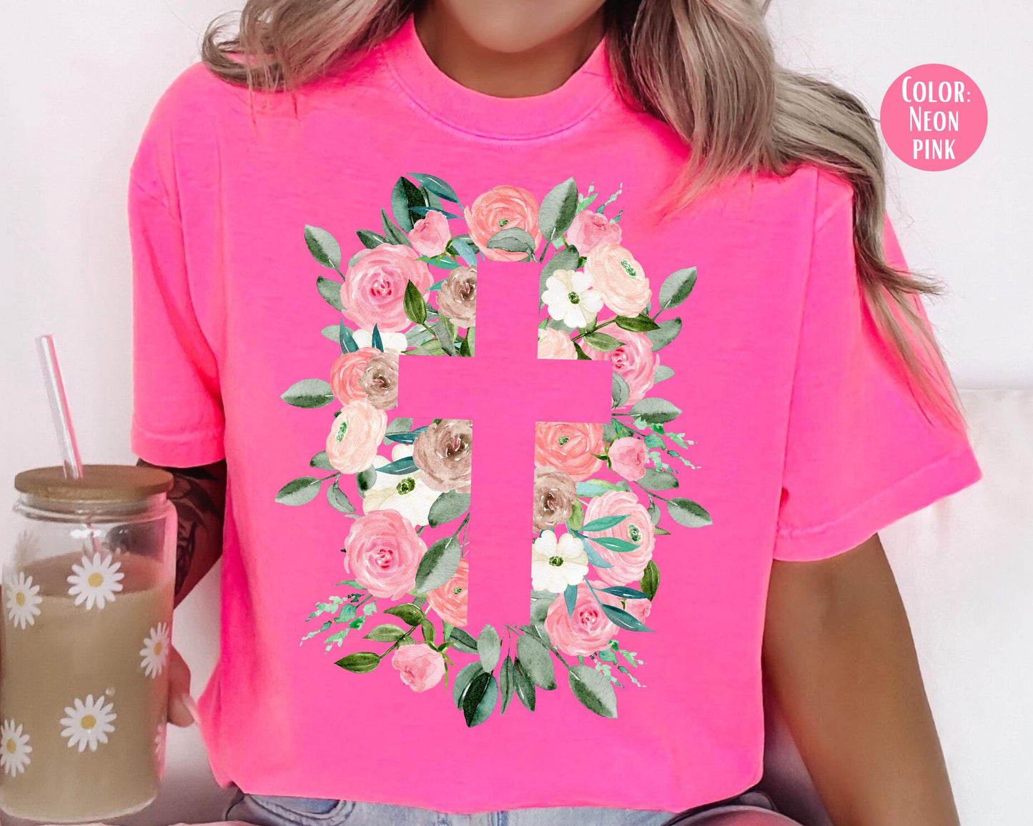 Comfort Colors® Easter Floral Cross Shirt, Girls Jesus Cross Shirts