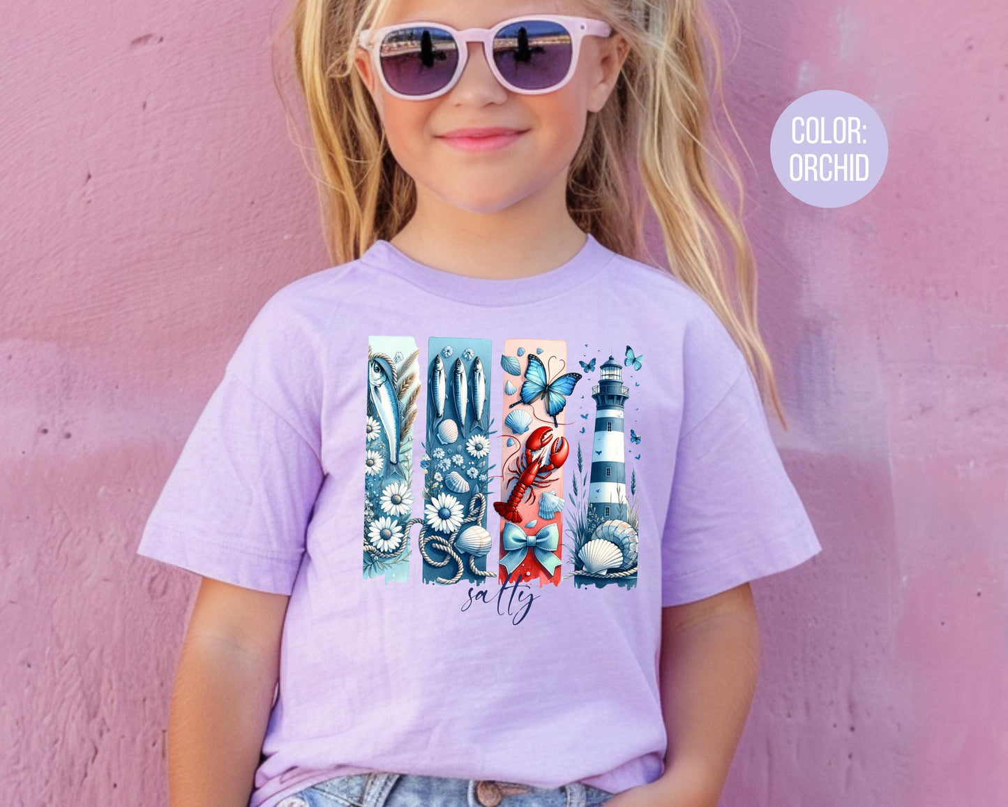 Comfort Colors® Kids Nautical Tee, Trendy Lighthouse Girls Apparel, Cute Salty Shirts, Comfort Colors Beach Shirts
