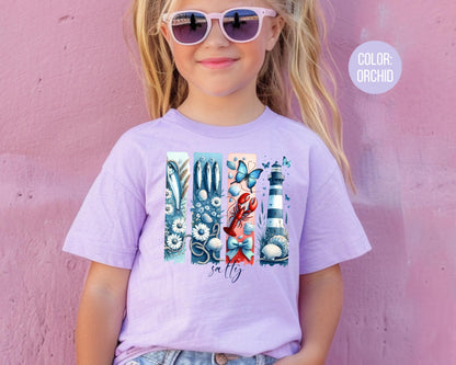 Comfort Colors® Kids Nautical Tee, Trendy Lighthouse Girls Apparel, Cute Salty Shirts, Comfort Colors Beach Shirts
