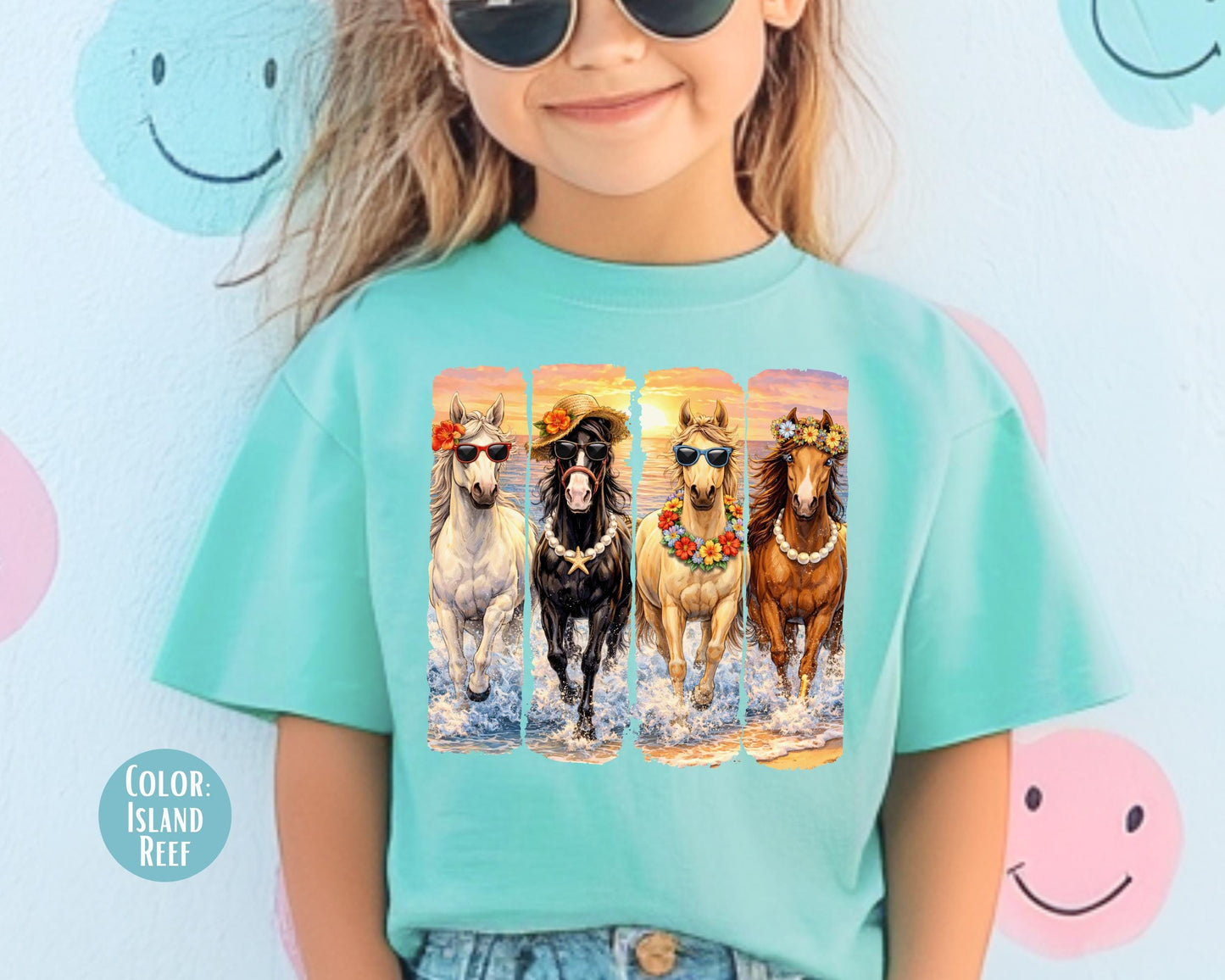 Comfort Colors® Girls Summer Horses Shirt, Horse Lover Shirts