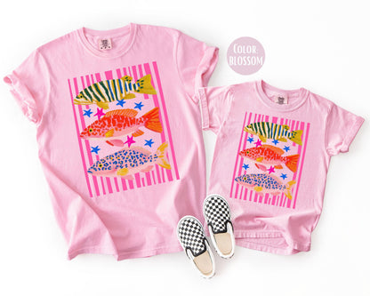 Comfort Colors® Preppy Pink Fish Shirt, Girls Fishing Shirts