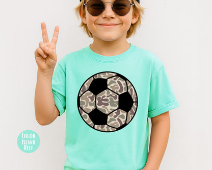 Comfort Colors Boys Camo Soccer Shirt - Kids Camouflage Sports Tee