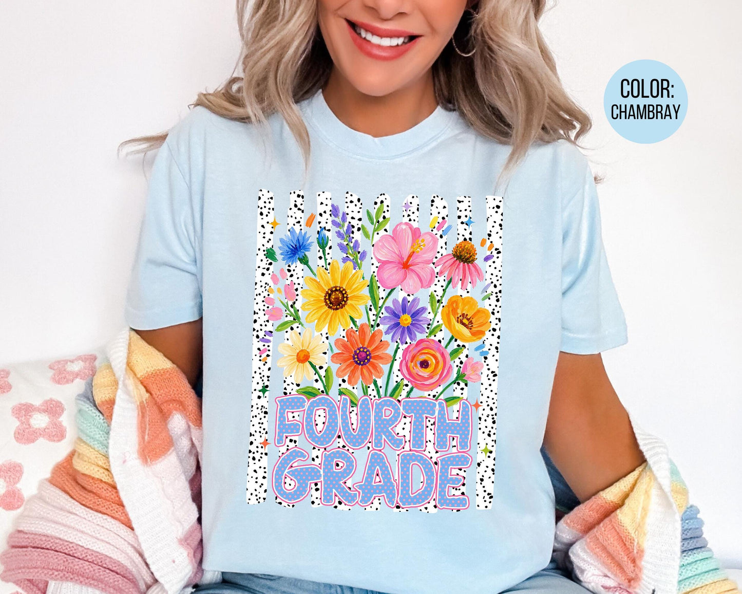 Comfort Colors® Floral Fourth Grade Shirt, 4th Grade Teacher Shirts