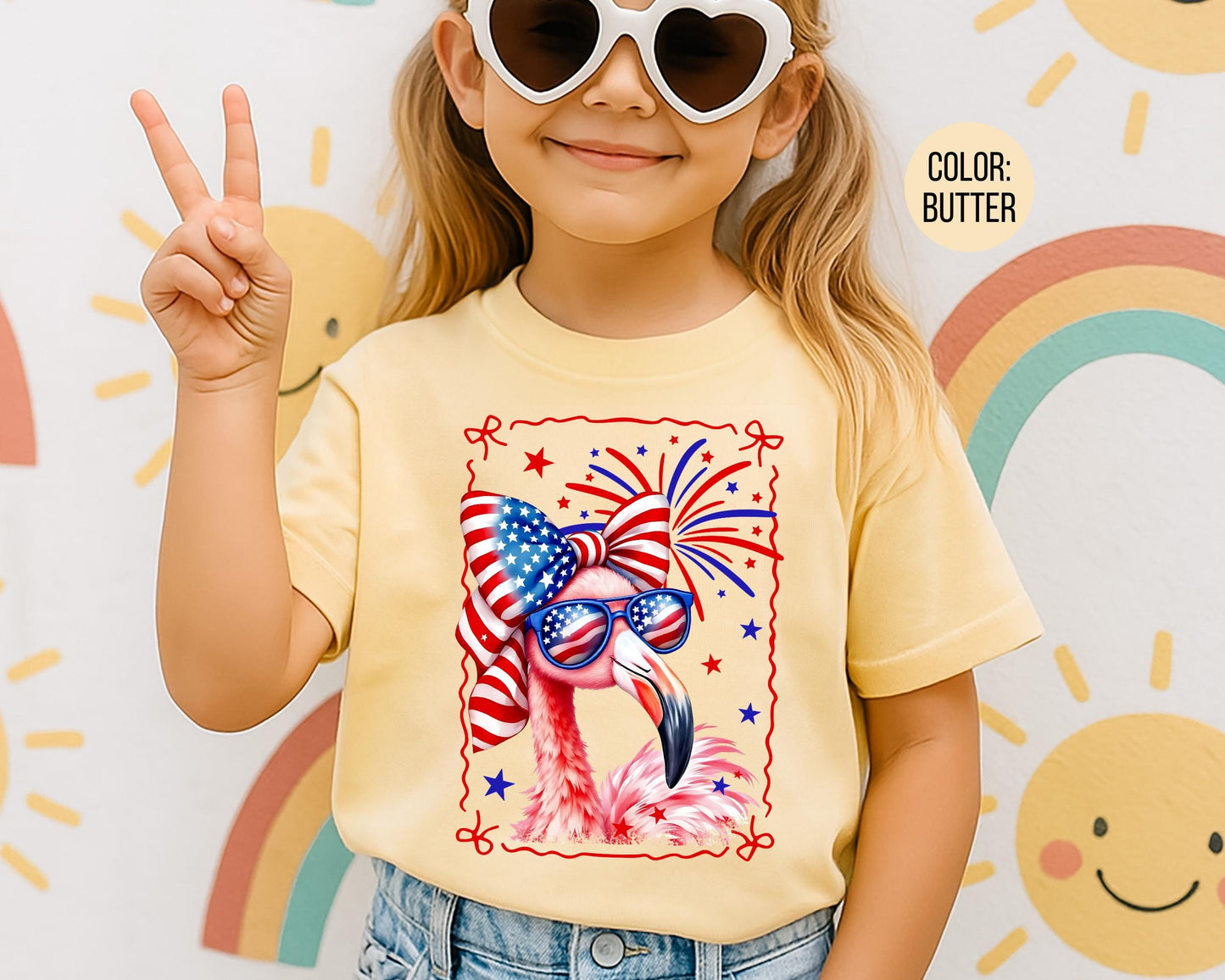 Comfort Colors Girls Patriotic Flamingo Shirt, 4th of July Shirts