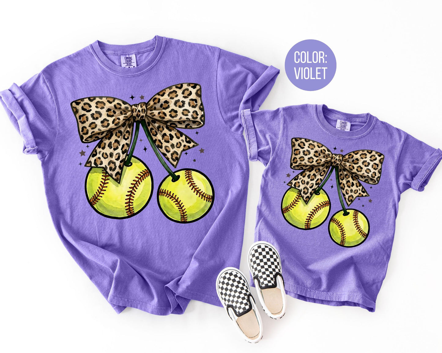 Comfort Colors Leopard Coquette Softball Shirt, Softball Mama Shirts