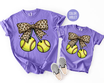 Comfort Colors Leopard Coquette Softball Shirt, Softball Mama Shirts