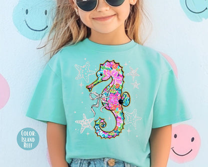 Comfort Colors® Preppy Summer Sea Horse Shirt, Girls Summer Shirts