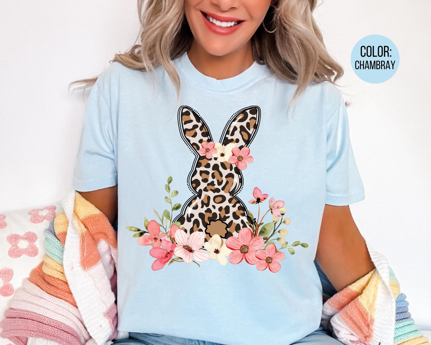 Comfort Colors® Floral Leopard Bunny Shirt, Leopard Easter Shirts