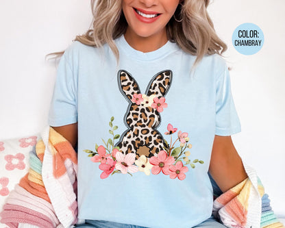 Comfort Colors® Floral Leopard Bunny Shirt, Leopard Easter Shirts