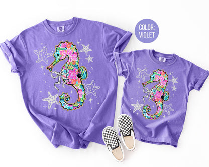 Comfort Colors® Preppy Summer Sea Horse Shirt, Girls Summer Shirts