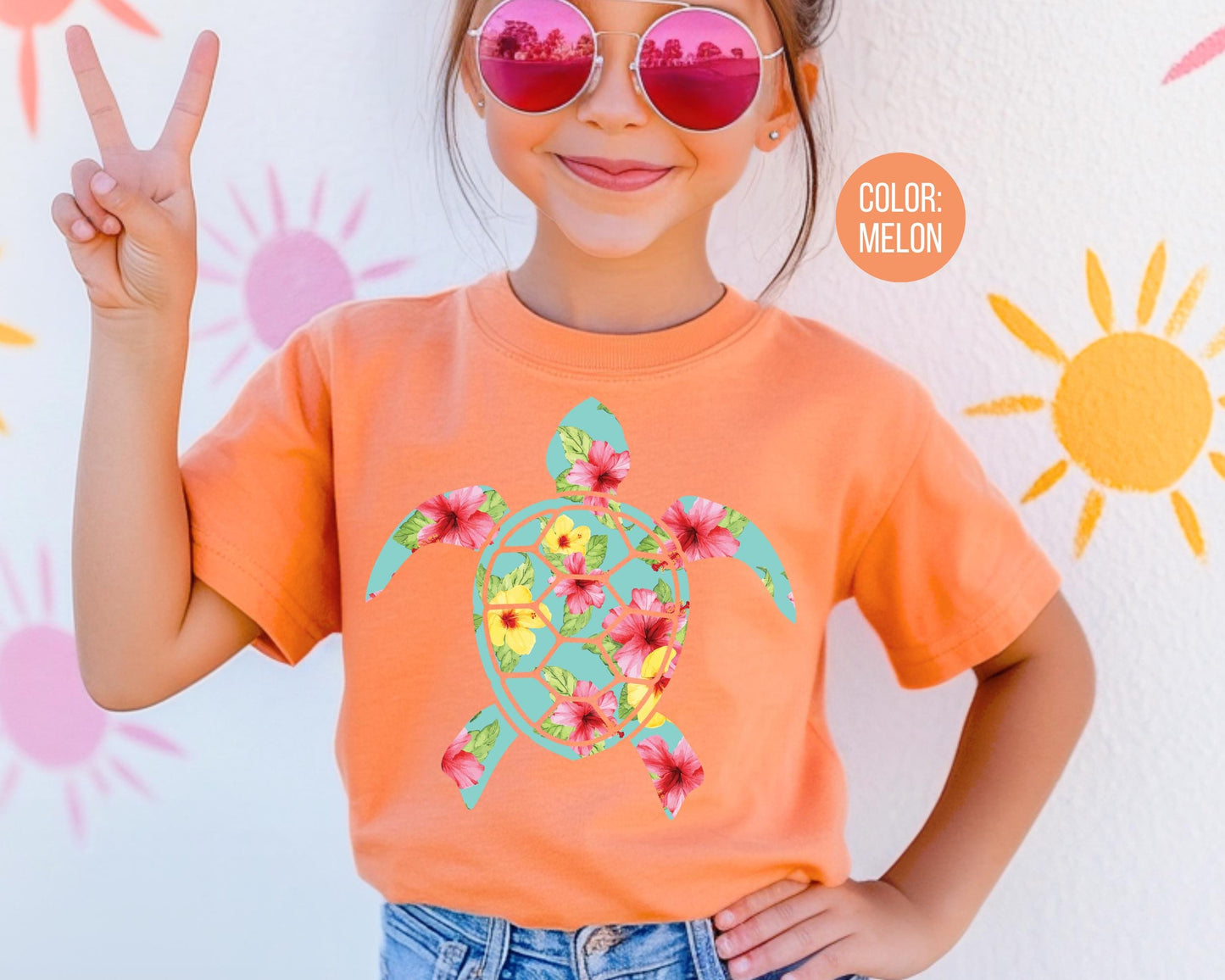 Comfort Colors® Floral Sea Turtle Shirt, Matching Summer Shirts, Girls Beach Shirts, Matching Mom and Daughter Shirts, Cute Sea Turtle Tees