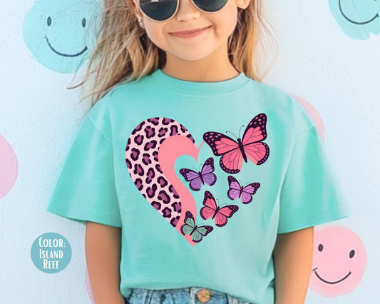Comfort Colors® Leopard Heart Butterfly Shirt, Girls Butterfly Shirts
