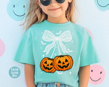 Comfort Colors Coquette Halloween Shirt: Cherry Pumpkins & Lace