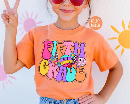 Comfort Colors® Smiley Retro Fifth Grade Shirt, 5th Grade Teacher Shirts