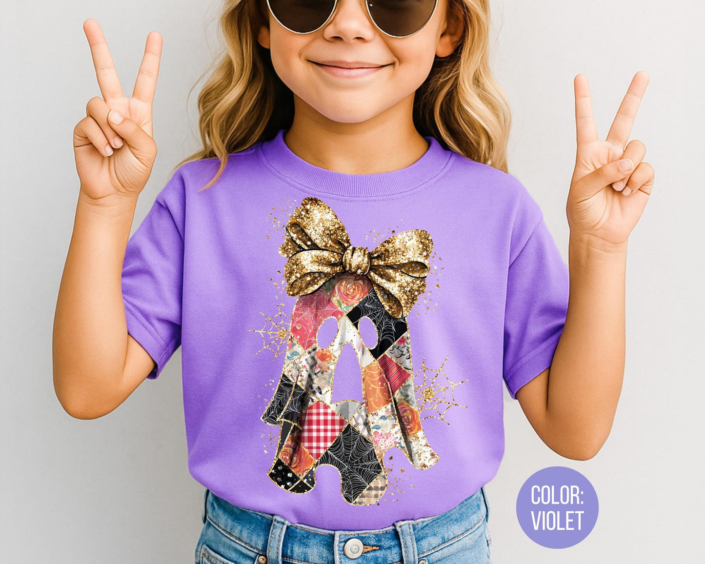 Comfort Colors Ghost Shirt: Preppy Fall Tee with Glitter Bow