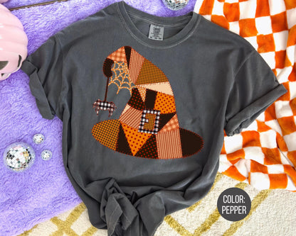 Comfort Colors Patchwork Witch Hat Shirt - Halloween Costume