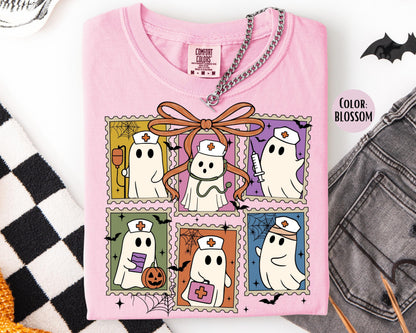 Comfort Colors Halloween Nurse Shirt: Spooky Ghost Graphic Tee