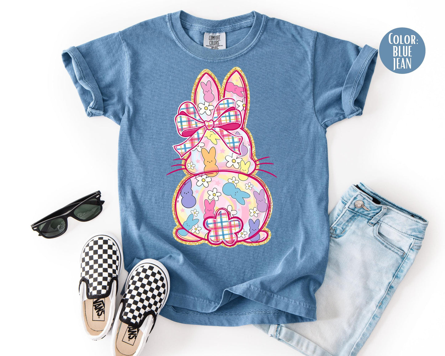 Comfort Colors® Pink Plaid Preppy Bunny Shirt, Adult and Youth Easter Bunny Shirts
