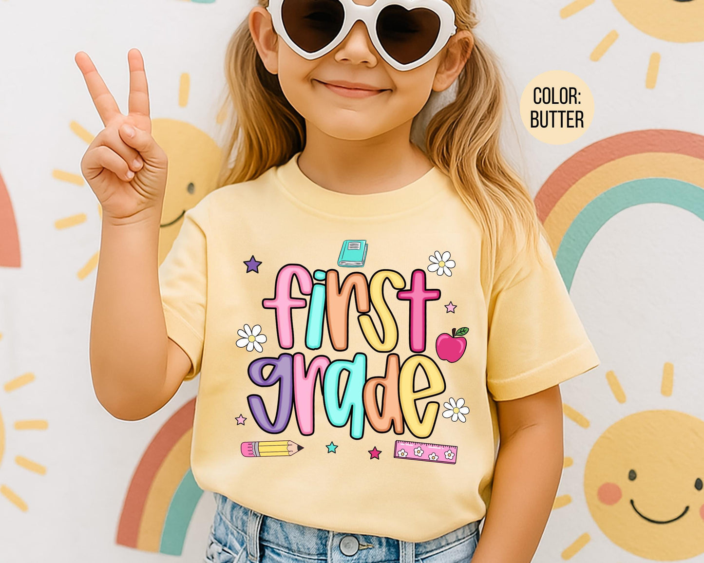 Comfort Colors® Colorful Preppy First Grade Shirt, 1st Grade Teacher Shirts