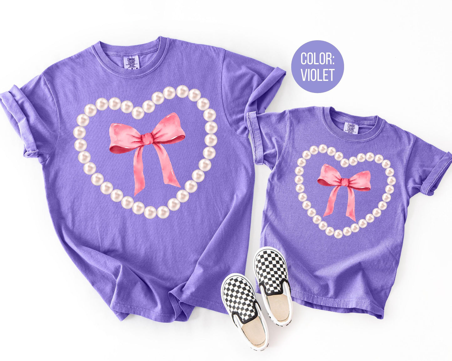 Comfort Colors Girls Pearl Heart Shirt, Matching Mama and Mini Valentine Shirts