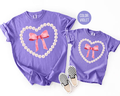 Comfort Colors Girls Pearl Heart Shirt, Matching Mama and Mini Valentine Shirts