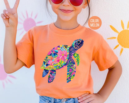 Comfort Colors® Floral Sea Turtle Shirt, Girls Summer Turtle Shirts