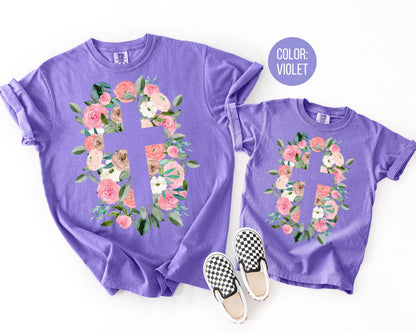 Comfort Colors® Easter Floral Cross Shirt, Girls Jesus Cross Shirts