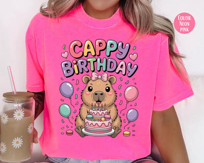 Comfort Colors Cappy Birthday Shirt, Girls Birthday Shirts, Capybara Tee