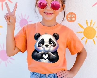 Comfort Colors Panda Heart Kids Shirt, Zoo Animal Tee