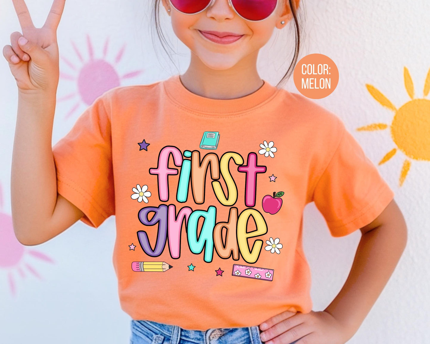 Comfort Colors® Colorful Preppy First Grade Shirt, 1st Grade Teacher Shirts