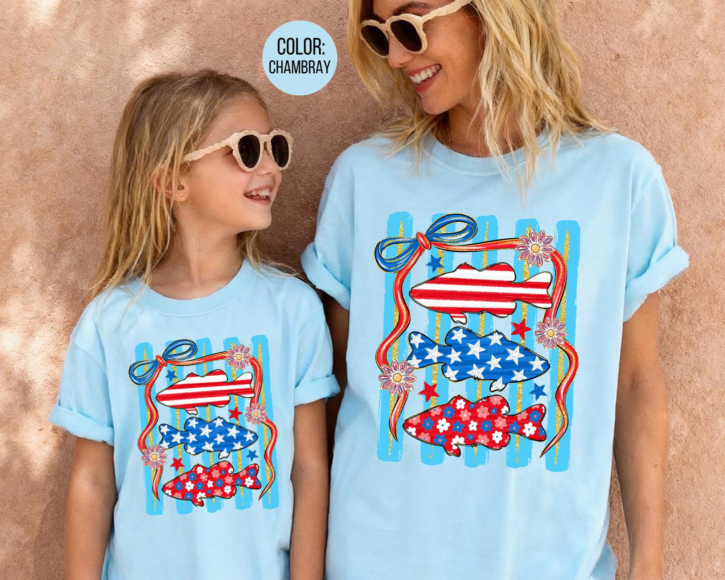 Comfort Colors 4th of July Fish Shirt, Patriotic Fish, Stars and Stripes Shirts