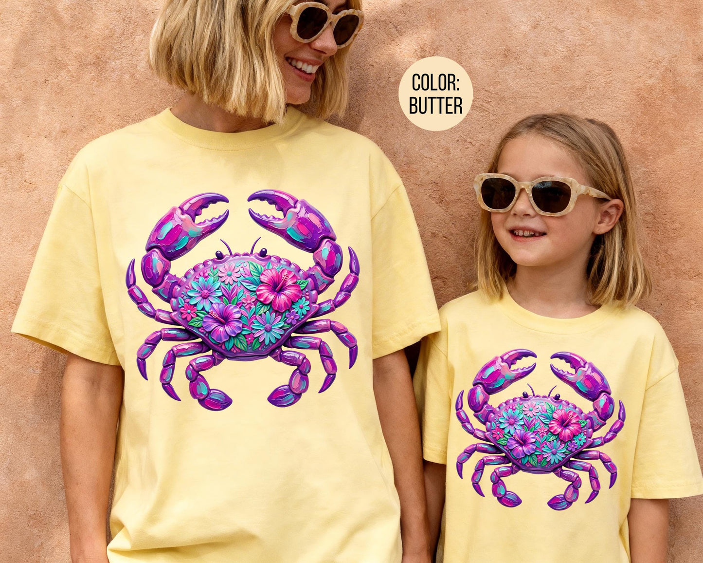 Comfort Colors® Floral Purple Crab Shirt, Mama and Mini Crab Shirts