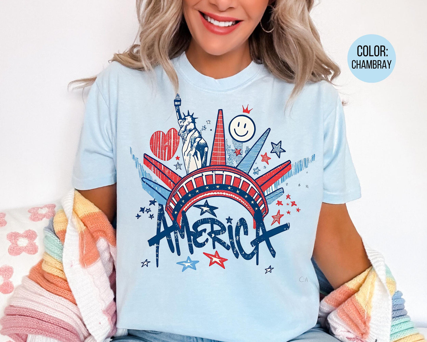 Comfort Colors Graffiti Statue of Liberty Shirt, July 4th Shirts, America Tee