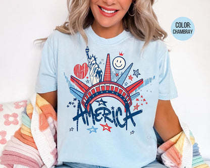 Comfort Colors Graffiti Statue of Liberty Shirt, July 4th Shirts, America Tee