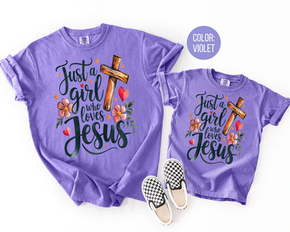 Comfort Colors® Just a Girl Who Loves Jesus Shirt, Girls Jesus Shirts