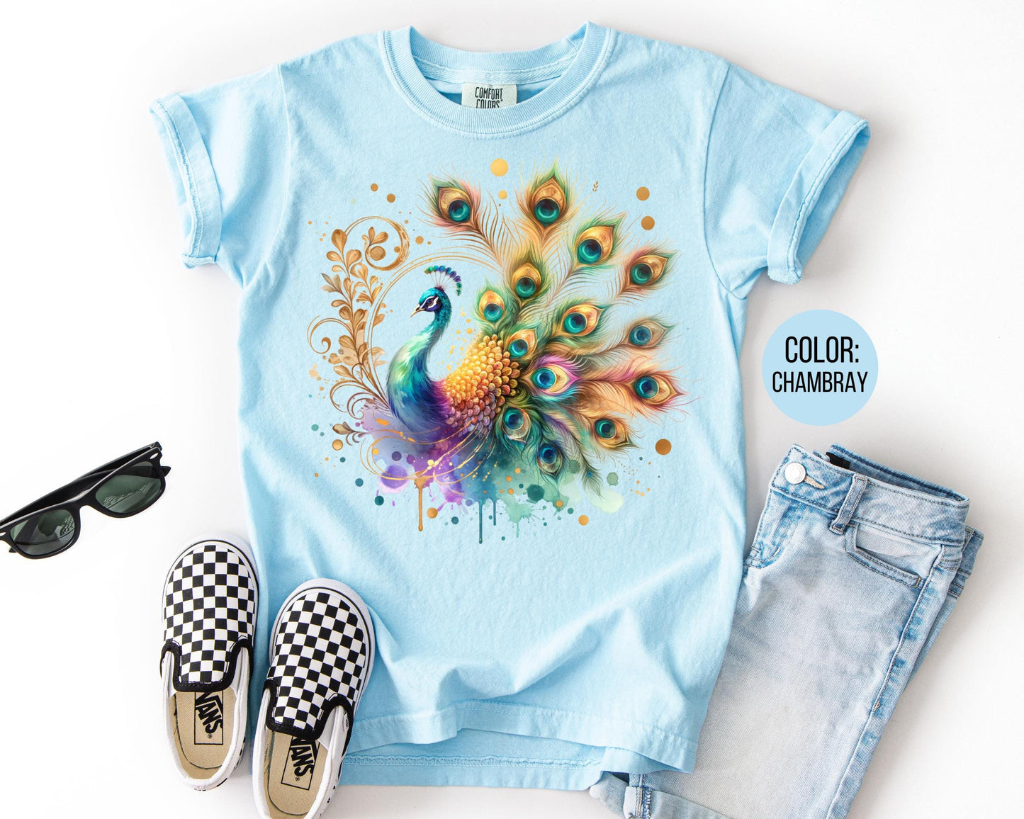 Comfort Colors Peacock Shirt: Girls & Kids Graphic Tee