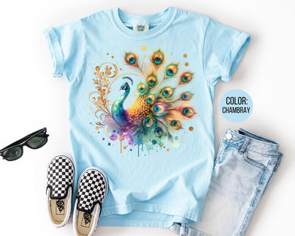 Comfort Colors Peacock Shirt: Girls & Kids Graphic Tee