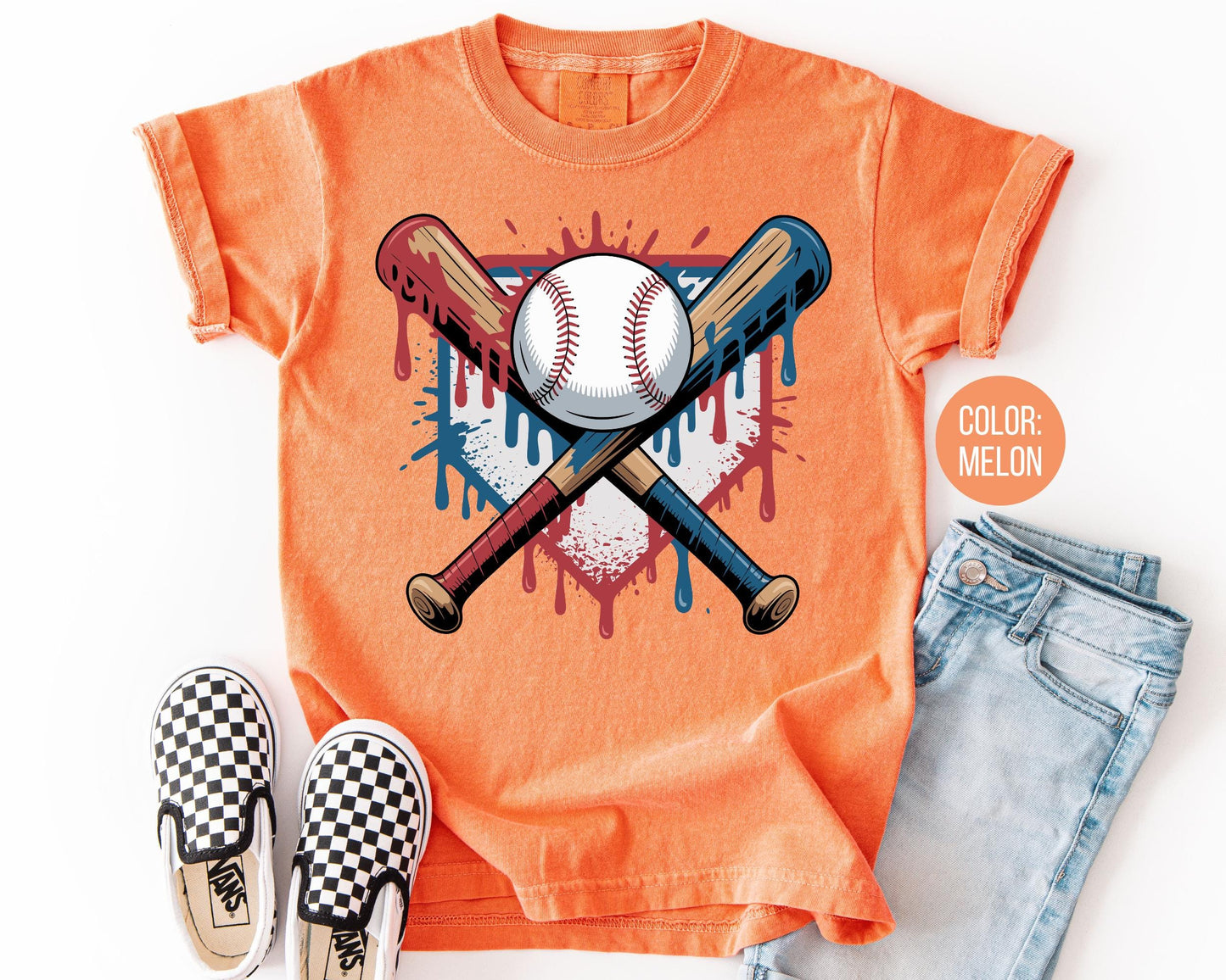 Comfort Colors Boys Baseball Drip Shirt - Kids Sports Tee