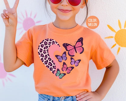 Comfort Colors® Leopard Heart Butterfly Shirt, Girls Butterfly Shirts