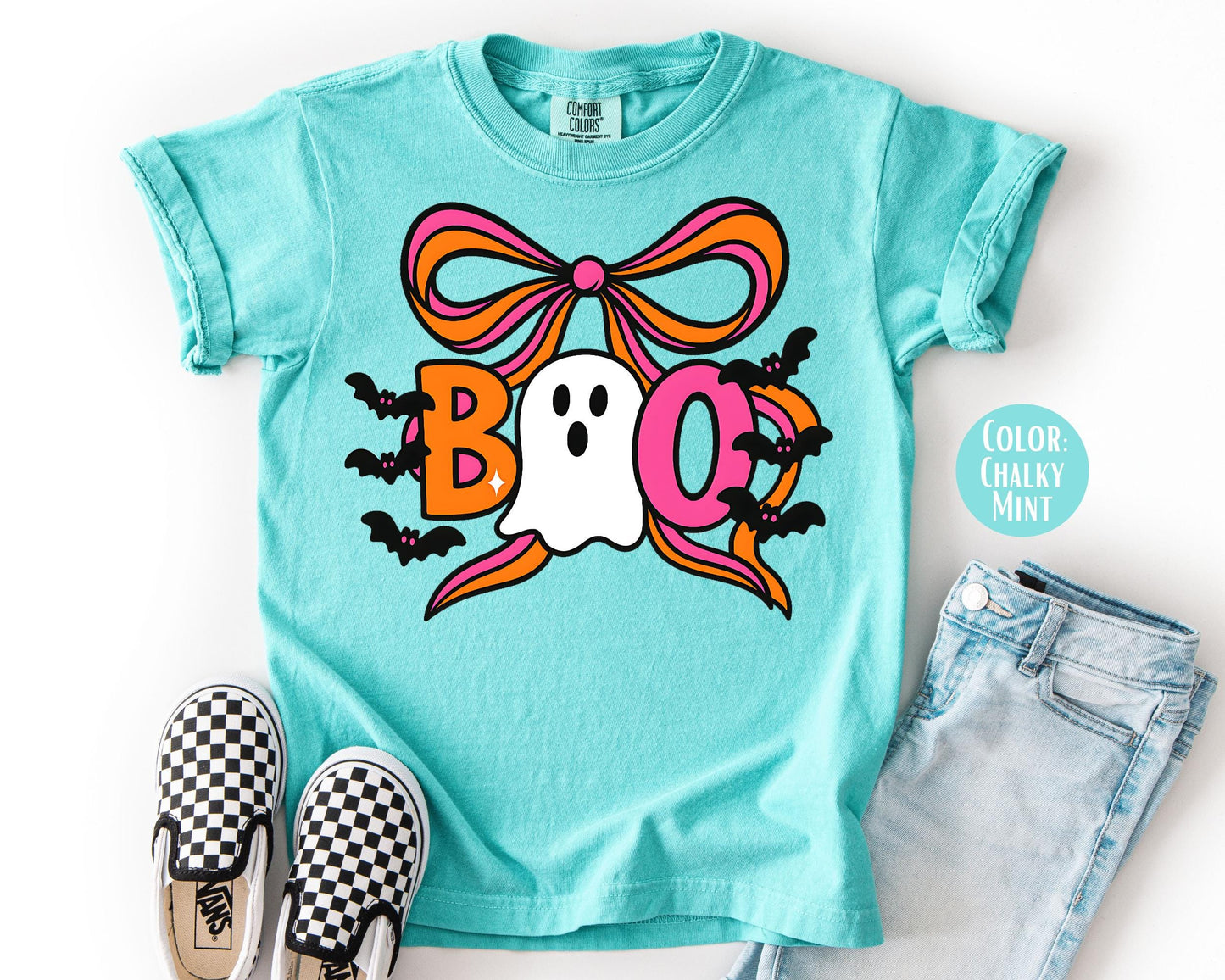 Comfort Colors Girls Coquette Ghost Shirt: Halloween Bow Tee