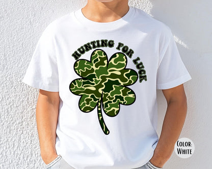 Comfort Colors® Boys Hunting For Luck Shirt, Kids Camo St Patricks Day Shirts