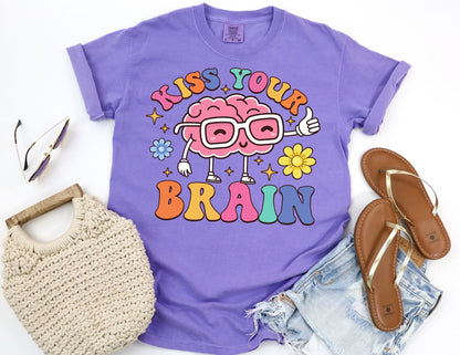 Comfort Colors Kiss Your Brain Shirt: Mental Health Teacher Tee