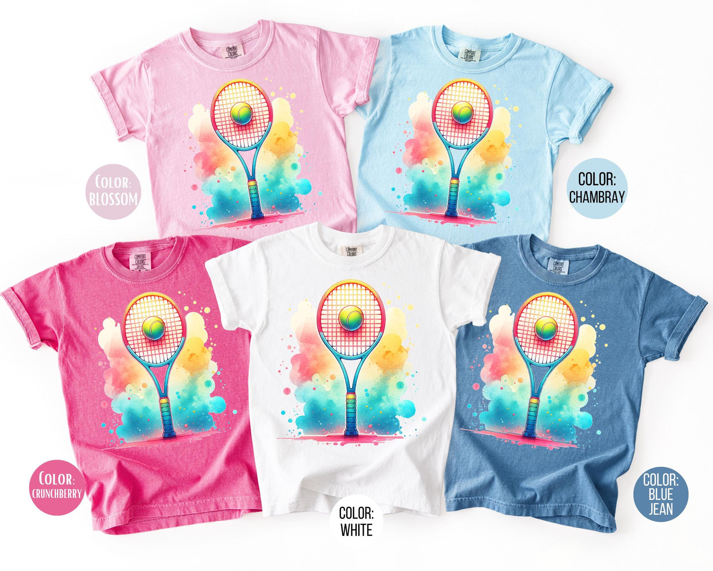 Comfort Colors Watercolor Tennis Shirt, Girls Tennis Shirts