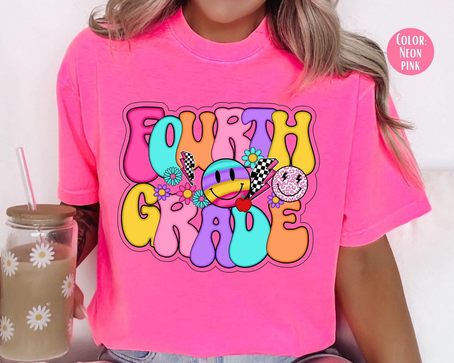 Comfort Colors® Smiley Retro Fourth Grade Shirt, 4th Grade Teacher Shirts
