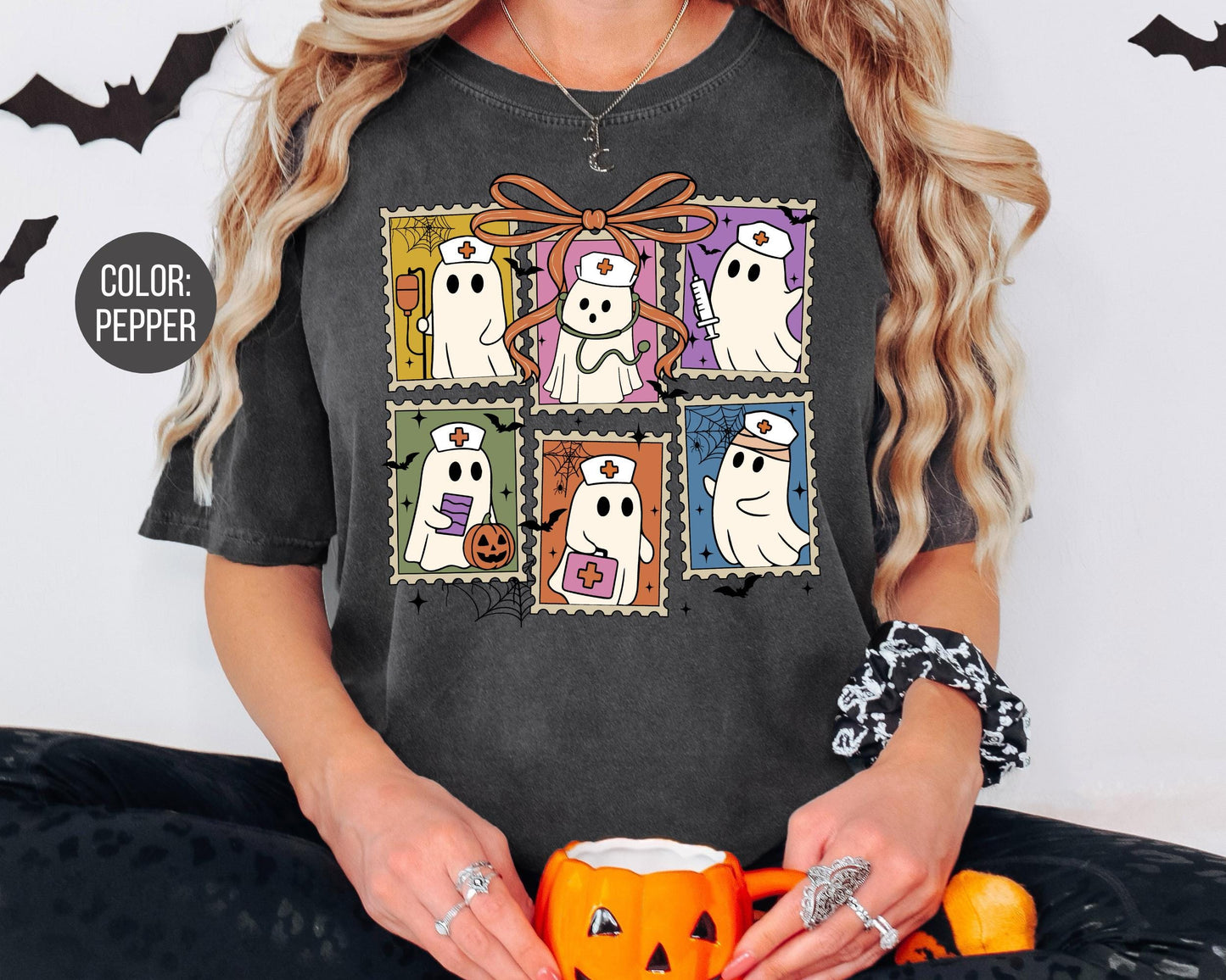 Comfort Colors Halloween Nurse Shirt: Spooky Ghost Graphic Tee