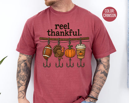 Comfort Colors Reel Thankful Shirt: Funny Thanksgiving Fishing Tee