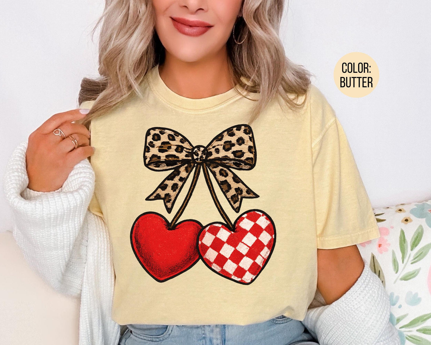 Comfort Colors Leopard Coquette Valentine Cherries Shirt: Girls Valentine's Day Tee