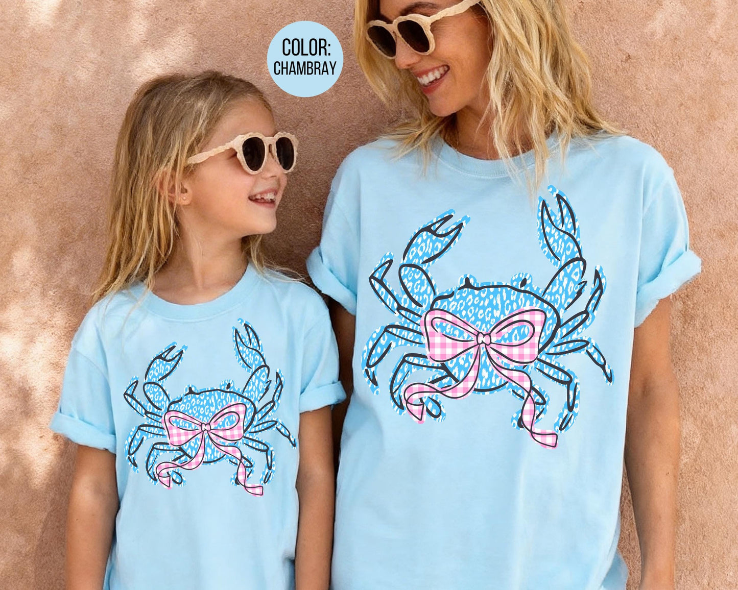 Comfort Colors® Preppy Blue Leopard Crab Shirt, Girls Coquette Crab Shirts